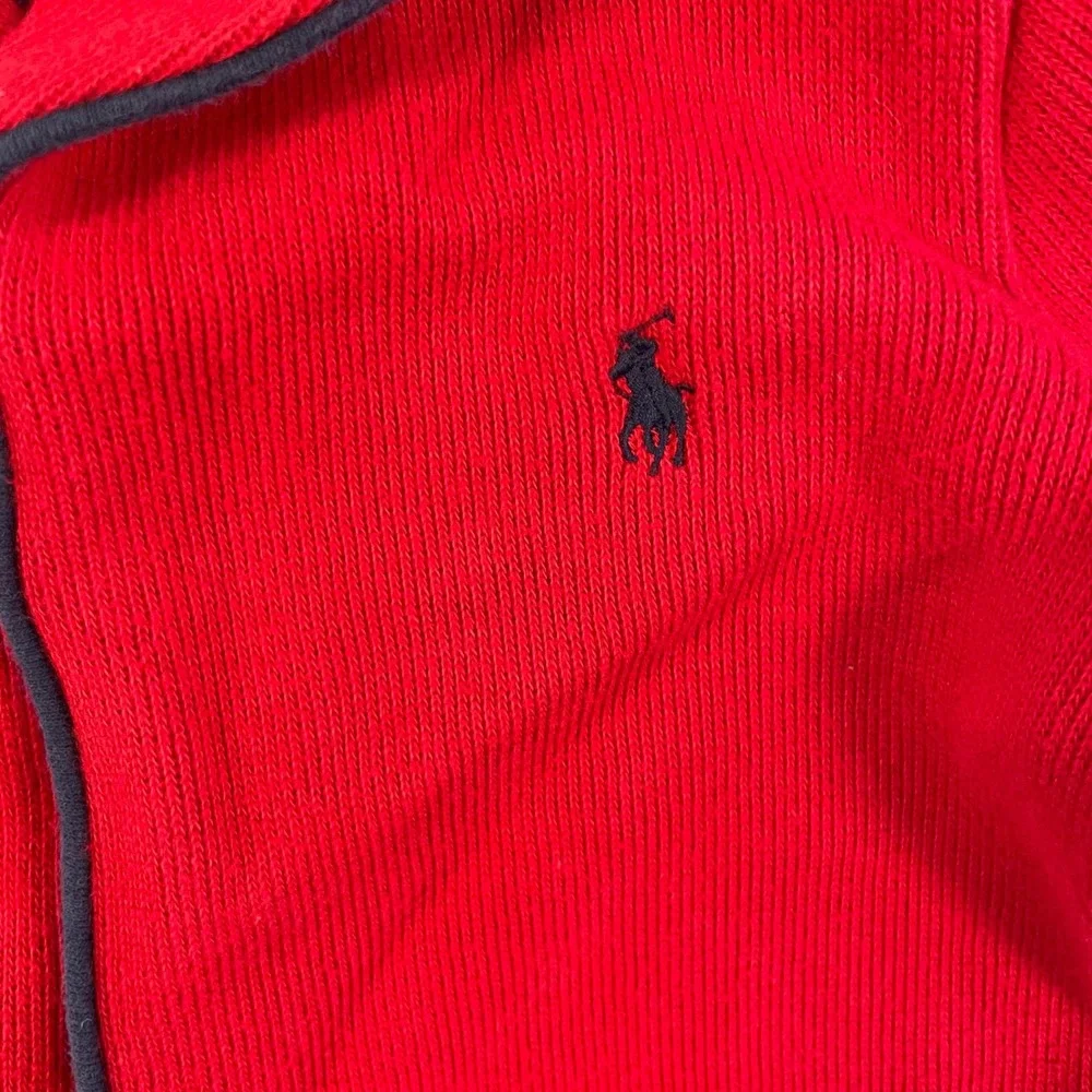Ralph‎ Lauren Baby Boy Red Ribbed Shawl Collar Coverall One Piece 12M Pony Logo